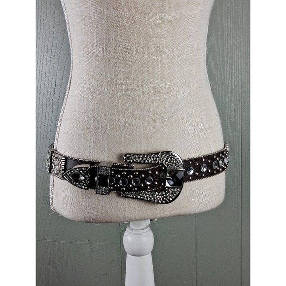 Brown Western Leather Belt Rhinestone Rodeo‎ Queen Sparkle 36 M Cross Biker Punk main image 10